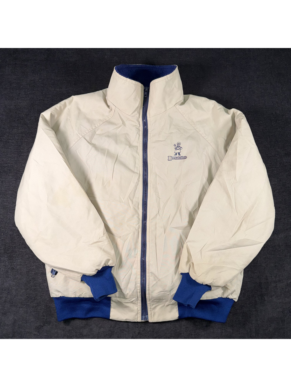 Vintage Sportsmaster Bernatello's Polar Fleece Lined Bomber Jacket Cream Blue